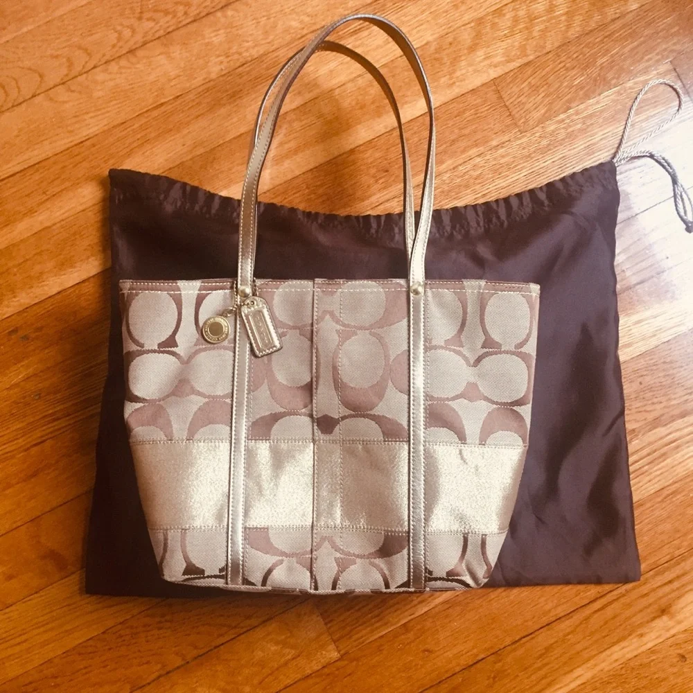 Coach Gold and Tan Tote Bag - Picture 3 of 8